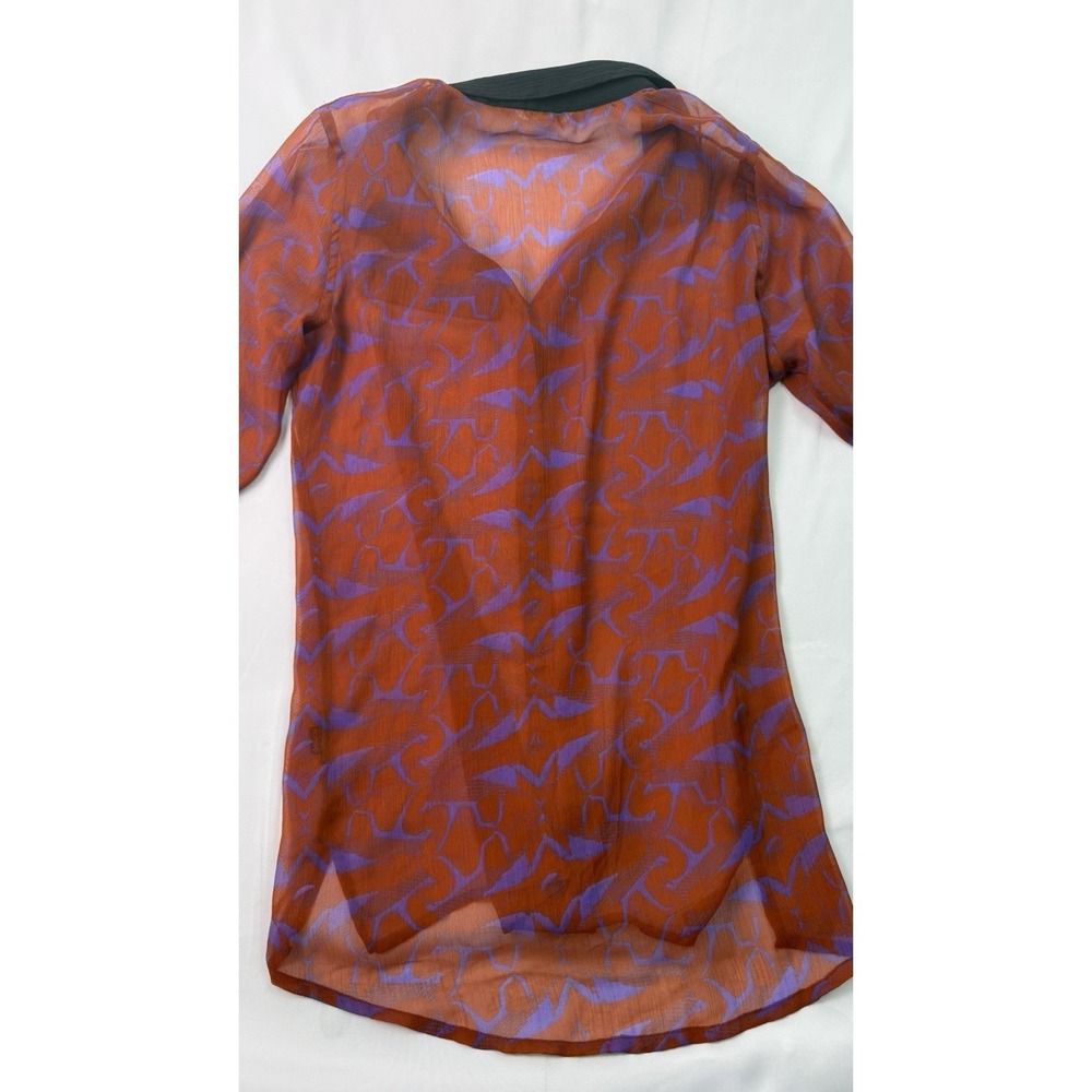 Volcom‎ Sheer Button Front Blouse Orange Purple Abstract Print Lightweight Shirt - Picture 11 of 13